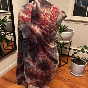 Free People Red and Gray Paisley shawl/scarf